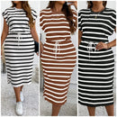 Vestido Almira™ com Estampa Listrada e Fenda Lateral Discreta