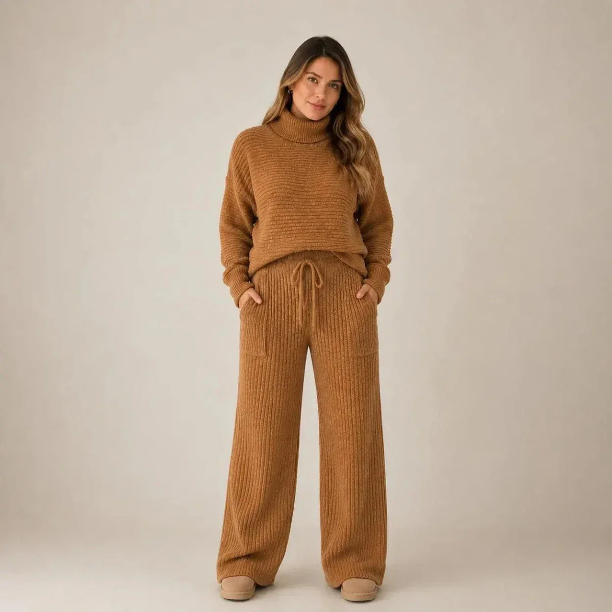 (KIT COM 2) Conjunto Tatiana de Tricot Mousse (Blusa Gola Alta + Calça)